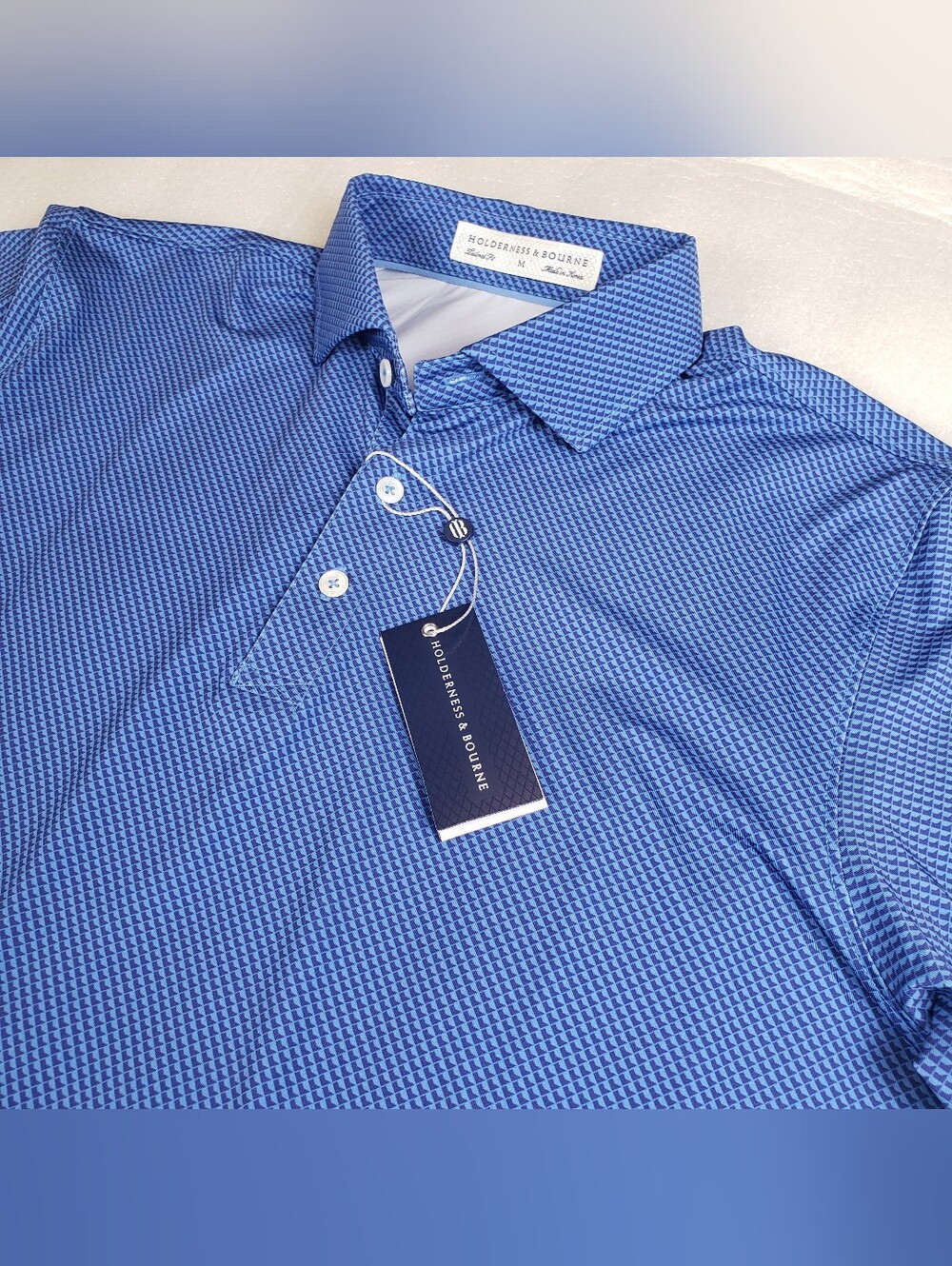 NWT Holderness & Bourne Men's Medium Polo Shirt The Byrd Golf Summer Geometric
